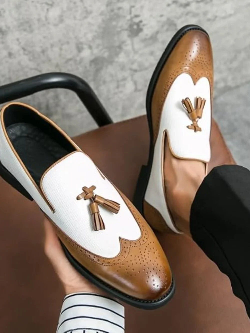 Men's Brown White Penny Loafers With Tassels Casual Dress Shoes Loafers Slip On